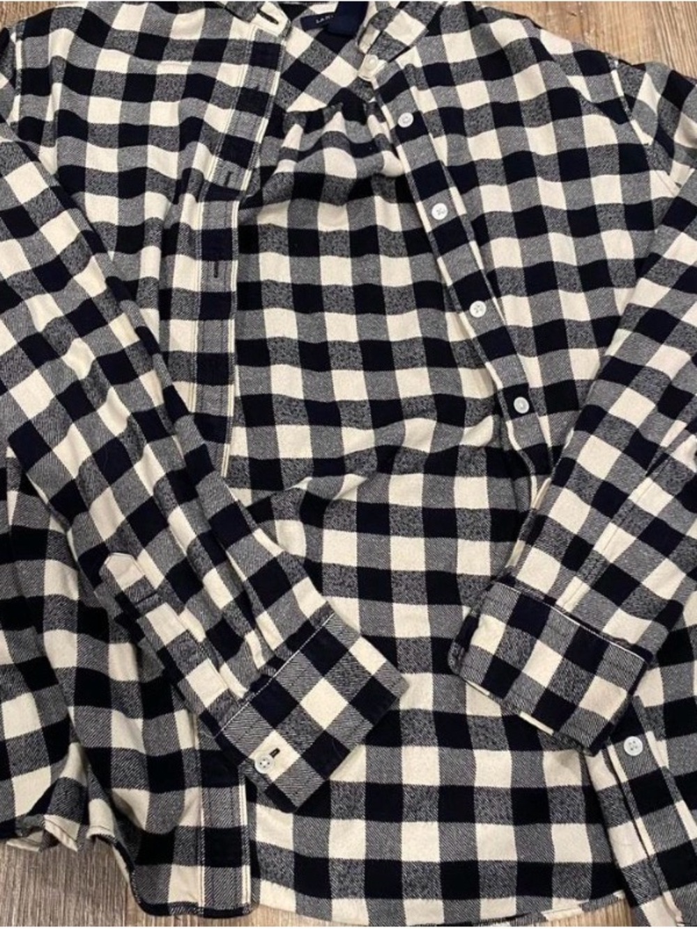 Lands' End Black and White Buffalo Check Button-Down Shirt